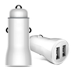 2.4A Car Charger Adapter Dual USB Twin Port Cigarette Lighter USB Charger Universal Fast Charging for HTC Desire 21 Pro 5G White