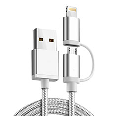 Charger Lightning USB Data Cable Charging Cord and Android Micro USB C01 for Apple iPhone Xs Silver