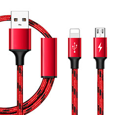 Charger Lightning USB Data Cable Charging Cord and Android Micro USB ML02 for Xiaomi Redmi 11 Prime 4G Red