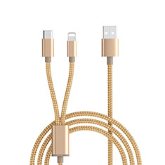 Charger Lightning USB Data Cable Charging Cord and Android Micro USB ML03 Gold