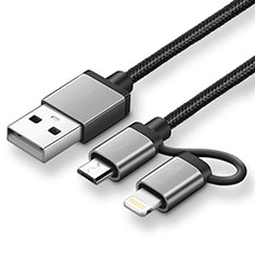 Charger Lightning USB Data Cable Charging Cord and Android Micro USB ML04 for Oppo A58 4G Black