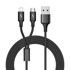 Charger Lightning USB Data Cable Charging Cord and Android Micro USB ML05 for Oppo A58 4G Black