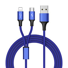 Charger Lightning USB Data Cable Charging Cord and Android Micro USB ML05 for Vivo iQOO U3 5G Blue