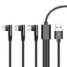 Charger Lightning USB Data Cable Charging Cord and Android Micro USB ML07 for Oppo F19 Black