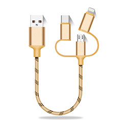Charger Lightning USB Data Cable Charging Cord and Android Micro USB Type-C 25cm S01 for Oppo Find N 5G Gold