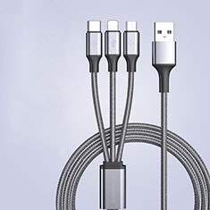 Charger Lightning USB Data Cable Charging Cord and Android Micro USB Type-C 3.5A H01 for Samsung Galaxy A8+ A8 2018 A730f Dark Gray