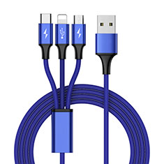 Charger Lightning USB Data Cable Charging Cord and Android Micro USB Type-C ML01 for Samsung Galaxy M01s Blue
