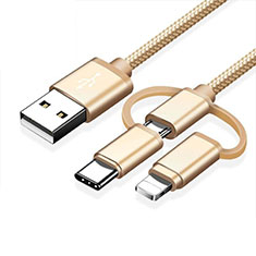 Charger Lightning USB Data Cable Charging Cord and Android Micro USB Type-C ML05 for Vivo X80 5G Gold