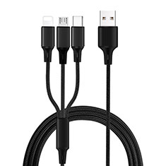 Charger Lightning USB Data Cable Charging Cord and Android Micro USB Type-C ML08 for Xiaomi Redmi 11 Prime 4G Black