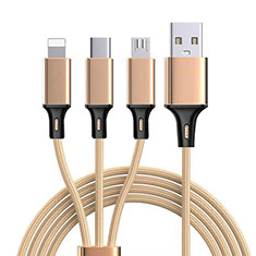 Charger Lightning USB Data Cable Charging Cord and Android Micro USB Type-C ML08 for Samsung Galaxy M04 Gold