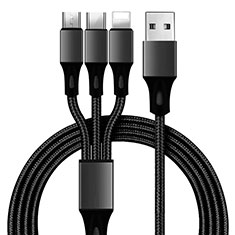 Charger Lightning USB Data Cable Charging Cord and Android Micro USB Type-C ML09 for Oppo F19 Black