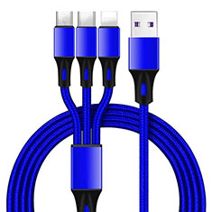 Charger Lightning USB Data Cable Charging Cord and Android Micro USB Type-C ML09 for Oppo A58 4G Blue