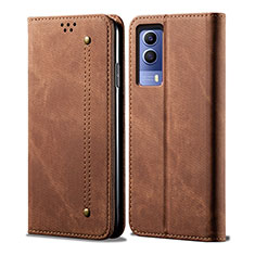 Cloth Case Stands Flip Cover B01S for Vivo iQOO Z5x 5G Brown