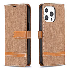 Cloth Case Stands Flip Cover for Apple iPhone 13 Pro Brown