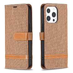 Cloth Case Stands Flip Cover for Apple iPhone 14 Pro Max Brown