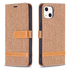 Cloth Case Stands Flip Cover for Apple iPhone 15 Brown