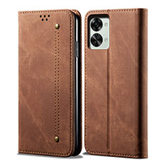 Cloth Case Stands Flip Cover for OnePlus Nord 2T 5G Brown