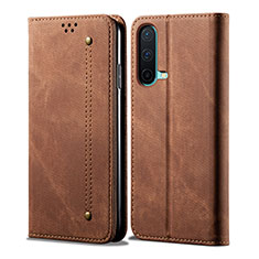 Cloth Case Stands Flip Cover for OnePlus Nord CE 5G Brown