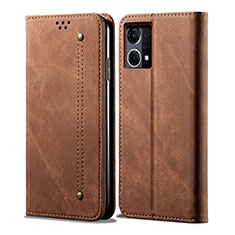 Cloth Case Stands Flip Cover for Oppo F21 Pro 4G Brown