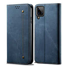 Cloth Case Stands Flip Cover for Samsung Galaxy F12 Blue