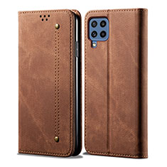 Cloth Case Stands Flip Cover for Samsung Galaxy M32 4G Brown