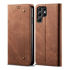 Cloth Case Stands Flip Cover for Samsung Galaxy S24 Ultra 5G Brown