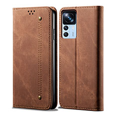 Cloth Case Stands Flip Cover for Xiaomi Mi 12T 5G Brown