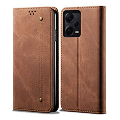 Cloth Case Stands Flip Cover for Xiaomi Redmi Note 12 Explorer Brown