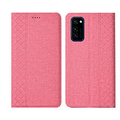 Cloth Case Stands Flip Cover H01 for Huawei Honor View 30 Pro 5G Pink