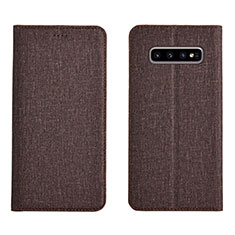 Cloth Case Stands Flip Cover H01 for Samsung Galaxy S10 Plus Brown
