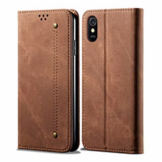 Cloth Case Stands Flip Cover H01 for Xiaomi Redmi 9i Brown