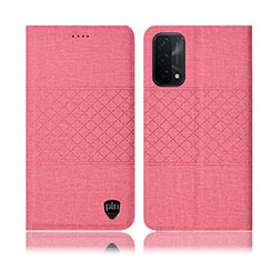 Cloth Case Stands Flip Cover H12P for Oppo A54 5G Pink