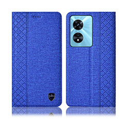 Cloth Case Stands Flip Cover H12P for Oppo A58 4G Blue