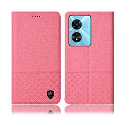 Cloth Case Stands Flip Cover H12P for Oppo A58 5G Pink