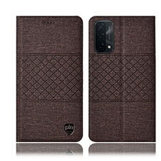 Cloth Case Stands Flip Cover H12P for Oppo A74 5G Brown