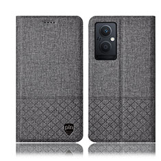 Cloth Case Stands Flip Cover H12P for Oppo A96 5G Gray