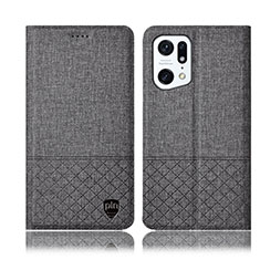 Cloth Case Stands Flip Cover H12P for Oppo Find X5 Pro 5G Gray