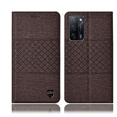 Cloth Case Stands Flip Cover H13P for Oppo A53s 5G Brown