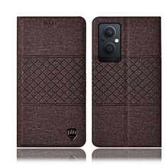 Cloth Case Stands Flip Cover H13P for Oppo A96 5G Brown