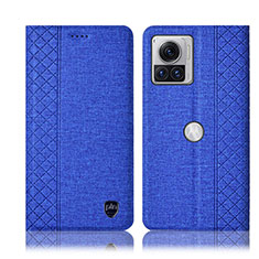 Cloth Case Stands Flip Cover H14P for Motorola Moto Edge 30 Ultra 5G Blue