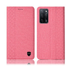 Cloth Case Stands Flip Cover H14P for Oppo A55 5G Pink