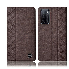 Cloth Case Stands Flip Cover H14P for Oppo A55S 5G Brown
