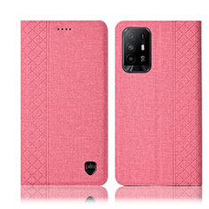 Cloth Case Stands Flip Cover H14P for Oppo A95 5G Pink