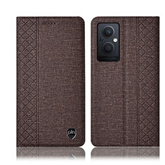 Cloth Case Stands Flip Cover H14P for Oppo A96 5G Brown