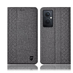 Cloth Case Stands Flip Cover H14P for Oppo A96 5G Gray