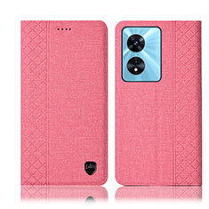 Cloth Case Stands Flip Cover H14P for Oppo A98 5G Pink