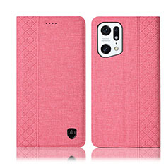 Cloth Case Stands Flip Cover H14P for Oppo Find X5 5G Pink