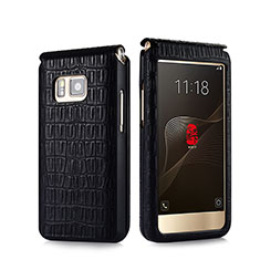 Crocodile Leather Case Flip Cover C01 for Samsung W(2016) Black