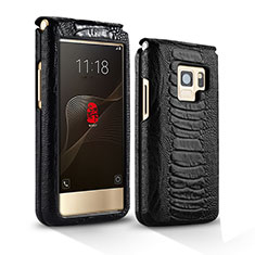 Crocodile Leather Case Flip Cover C04 for Samsung W(2017) Black