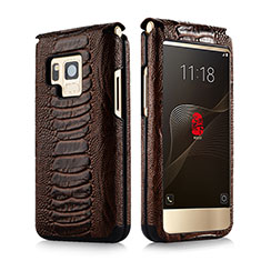 Crocodile Leather Case Flip Cover C04 for Samsung W(2017) Brown